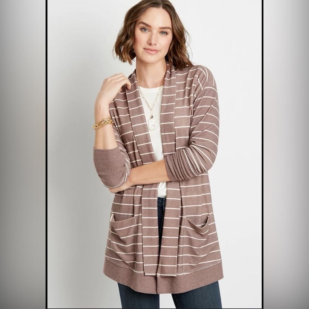 Maurices gray striped open cardigan size M